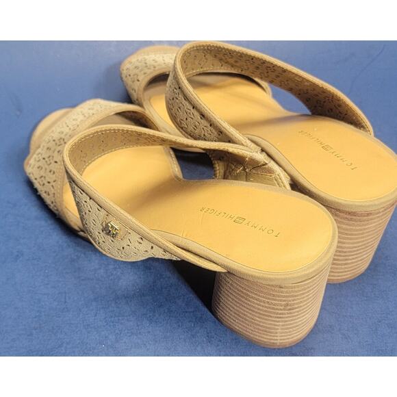 Tommy Hilfiger Slacked block heels Tan Platform Sandals SZ 10M opentoe - Picture 6 of 11
